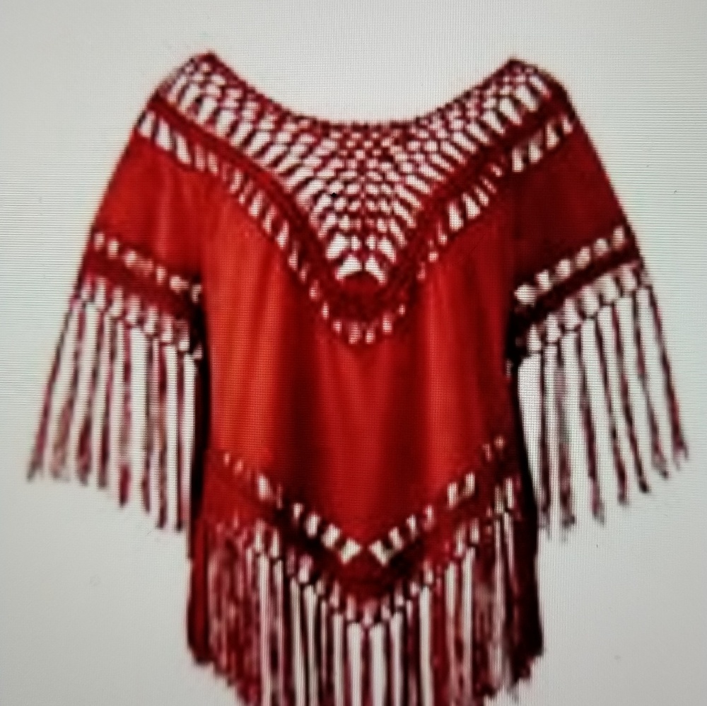 Henna- red crochet/microfiber blouse - Picture 5 of 5